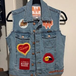 Wrangler Blue Denim Vest with Colorful Patches